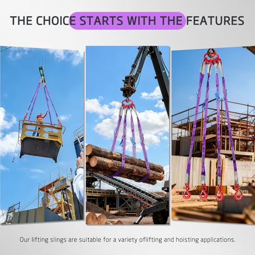 Four Leg Bridle Web Sling 5ft 6600lbs Lifting Slings with G80 Alloy Steel Grab Hooks and Adjuster Polyester Webbing Purple Rigging Straps for Safe Towing and Handling of Cargo - size: 6600 lb / 5 ft