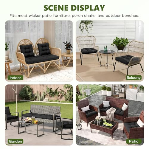 Wicker Chair Cushions Set, 2 U-Shaped Cushions & 1 Loveseat, Waterproof Outdoor Loveseat Cushion for Patio Furniture, Settee Bench Pad All Weather,Ginkgo - color: Ginkgo