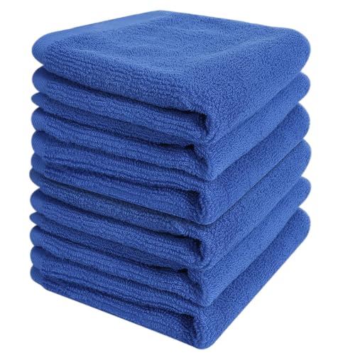 6 Pack 100% Cotton Wash Cloth, 12x12Inch Highly Absorbent and Soft Feel Fingertip Towels, Machine Washable Washcloths for Bathroom, Gym, Hotel, Spa and Kitchen, Blue - color: Blue 6 Pack