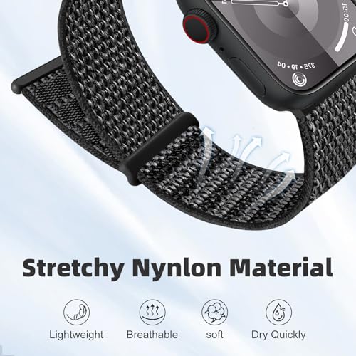 Sport Loop Band Compatible with Apple Watch Bands for Women 44mm 46mm 45mm 49mm 42mm 38mm 40mm 41mm men,Stretch Adjustable Braided Nylon Straps for iWatch Series 11/10/9/8/7/6/5/4/3/2/1/SE/Ultra - color: Blackgrey, size: 38mm/40mm/41mm/(42mm-series 11 10)