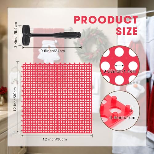 Drydiet 8 Pack Drainage Tiles Modular Interlocking Floor Tiles with 1 Pc Plastic Hammer 12" x 12" Cushion Mat Non Slip Rubber Floor mat with Holes for Pool Bathroom Deck Kitchen Patio (Dark Red) - color: Dark Red
