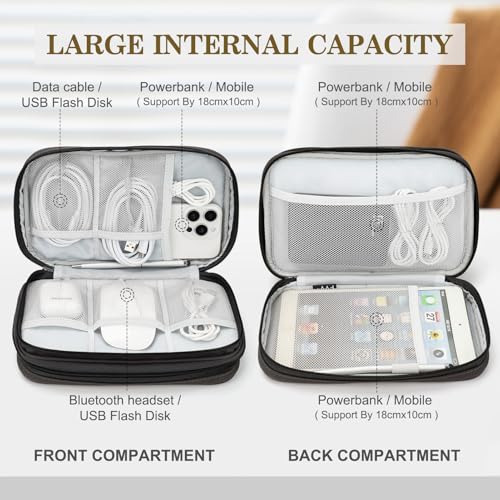 FYY Electronic Organizer, Travel Tech Pouch Bag, Large, Coffee | Wrist Strap, Waterproof, Double Layers Portable Electronics Travel Carrying Case for Cord, Charger, Daily Business Trips Use - color: Coffee, size: Large