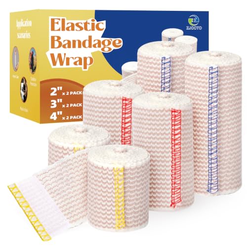 Elastic Bandage Latex Free Stretch Bandage (2x2",2x3",2x4",6 Pack) | Latex Free, Reusable & Machine Washable, Breathable Cotton Fabric, Individually Packed, Hook-and-Loop Fasteners on Both Ends - size: 6 Pack