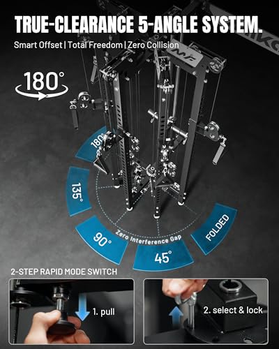 Mikolo Folding Squat Rack, Wall Mounted Power Rack with Cable Crossover Machine & LAT Pull Down, Functional Trainer with 5 Adjustable Function Modes, Home Gym Package - color: Black, size: WR02 Pro-Forge (Rack Only)