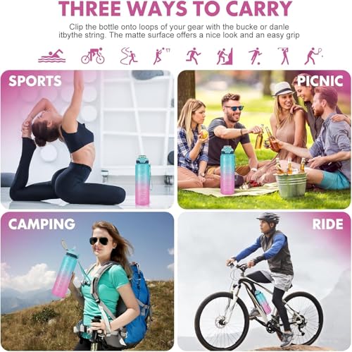 Water Bottle with Straw 1L,Boys Water Bottles with Straw 1 Litre,Waterbottle Leak-Proof Sports Water Bottle,Plastic Drinks Bottles Toxin Free，Bpa-Free (Cyan Pink) - color: 09-Cyan Pink