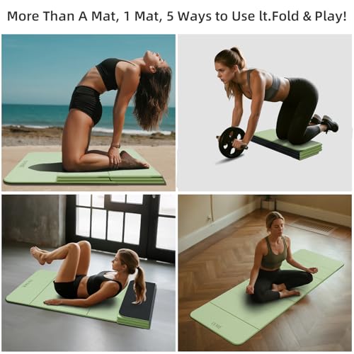 LVME Foldable Yoga Mat, 71"x24"x1/3" Thick, Non Slip Exercise Mat | SGS Certified POE, Fitness Travel Mat, Easy To Store, Foldable for Exercise, Yoga, Pilates, Home Workouts - color: Green+Black