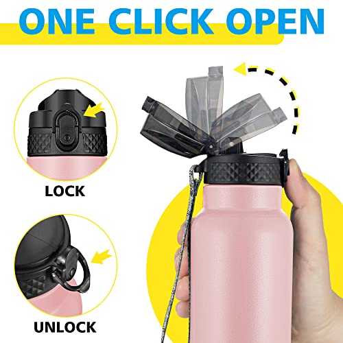 Han's Bottle Sports Water Bottle - 32 Oz, Straw Lid, Leak Proof, Vacuum Insulated Stainless Steel, Double Walled, Thermo Mug,Blush - color: Blush, size: 32 Ounces