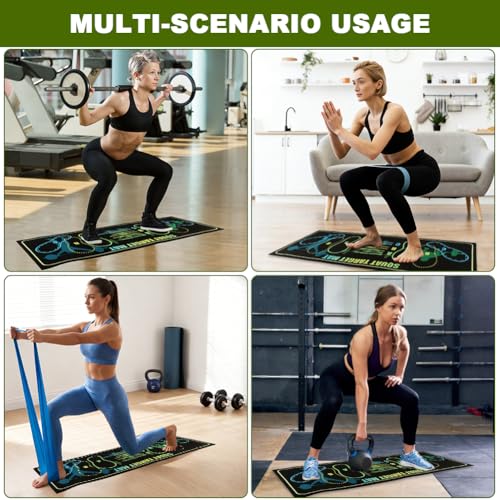 Squat Mat with Foot Position, 31.5'' x 13.8'' Guided Training Pad for Proper Form, 4 mm Thickness Squat Target Pad with A Resistance Band, Non Slip Exercise Mat for Squats, Leg & Abdominal Workouts