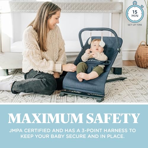 Baby Delight Alpine Deluxe Portable Bouncer, Infant, 0 – 6 Months, Quilted Indigo - color: Quilted Indigo