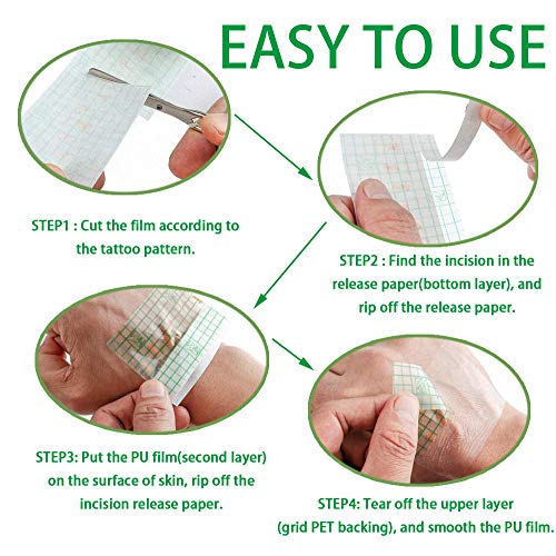 Tattoo Aftercare Bandage 5 Sheets 8 x 8 in - Waterproof Transparent Film for Tattoos Initial Healing and Skin Repair Adhesive Tattoo Supply Wrap - size: 8 x 8 Inch