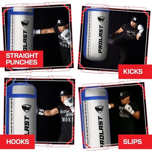 4Ft XL 135Lb Heavy Punching Kicking Bag for Adults, Boxing, MMA, Martial Arts, Muay Thai, Strength Training Equipment - color: White / Blue, size: Filled