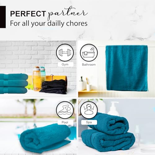 KAHAF COLLECTION 100% Cotton Bath Towels, 24x48 Pack of 6 Towels, Quick Dry, Highly Absorbent, Soft Feel Towel, Gym, Spa, Bathroom, Shower, Pool, Luxury Soft Towels (Teal, KC-2448-6-TEAL) - color: Teal, size: 24x48 - 6 Pack