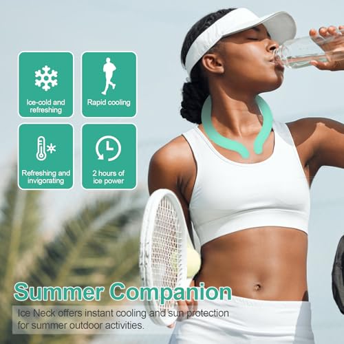 Neck Cooling Tube with Cold Insulated Bag,Neck Cooler Wraps,Reusable 18℃/64℉ Ice Neck Ring Wearable Body Cooling Products for Summer (Green) - color: Green