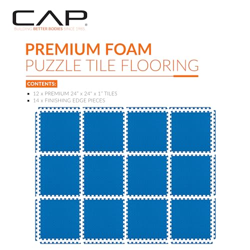 CAP Puzzle Exercise Mats | 1” Thick EVA Interlocking Foam Tiles for Home Gym Flooring | Multiple Options - color: Diamond - Blue, style: 12 Tiles (48 SQ FT)