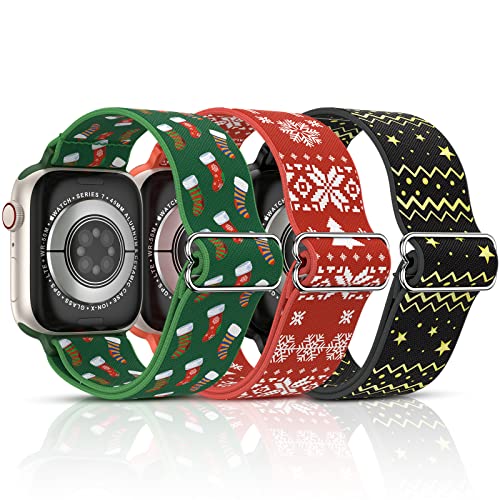 LETOID Stretchy Bands for Apple Watch Band Women Men Adjustable Solo Loop | Skin-Friendly Elastic Nylon Replacement Strap, iWatch Series 11 10 9 8 7 6 5 4 3 2 1 SE Ultra 49 46 45 44 42 41 40 38mm - color: Christmas: Socks, Snowflakes, Starry Sky, size: 44