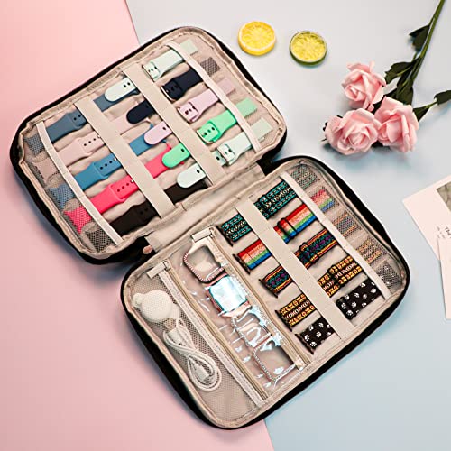 Watch Band Organizer Case for Apple Watch Band, Portable Bands Holder Organizer for 35 Straps, Travel Strap Storage Bag for iWatch Bands, Pin and Other Accessories Women (Daisy) - color: Whiteflower