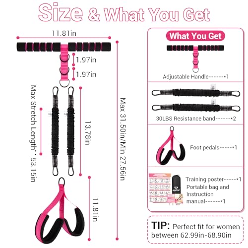 Adjustable Pedal Resistance Band with Handle, Poster, Carry Bag and 2 Tube | Multifunction Foot Pedal Elastic Band for Abdomen, Arm, Core/ABS & Legs, Portable Home Gym Yoga Exercise Equipment for Women