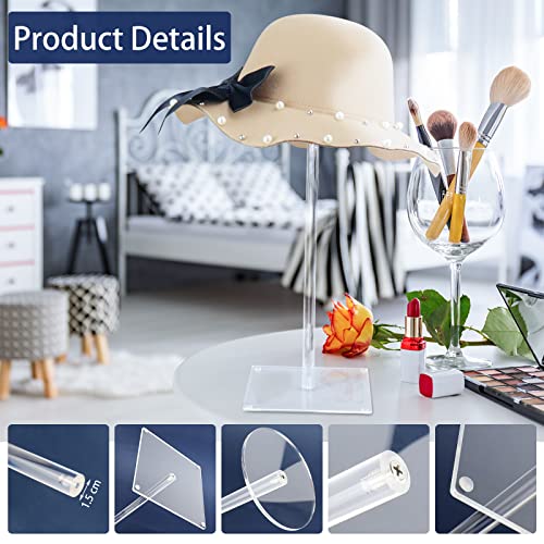 Acrylic Hat Stand and Wig Display Rack, 2pcs 17" Clear Hat Stands for Display, Adjustable Height Hat Holder, Square Barbell Base Display, Hat Rack Stand for Display Jewelry Watch Helmets - size: Square Base