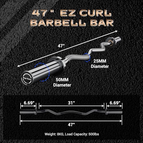4FT Ez Curl Barbell Bar, O-Lympic Barbell Curl Bar with 2 Spring Collars, Bearing & Bronze Bushing Rotating Sleeves, Knurled Grip, Durable Rust-Proof Design for Squats/Curls/Bench Press, Black