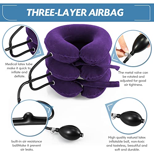 Jaximy Neck Stretcher for Neck Pain Relief, Cervical Traction Device, Neck Traction Device, Adjustable Inflatable Neck Brace & Cervical Neck Traction Device Home Use Decompression(Purple) - color: Purple