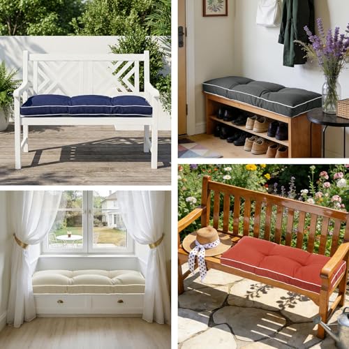 Favoyard Indoor/Outdoor Waterproof Bench Cushion, Beige 36 x 14 inch | 3-Year Fade-Resistant Tufted Pad for Patio Garden Porch Swing Window Kitchen, Non-Slip Ties, High-Density Support, Piped Edge - color: Beige, size: 36 x 14 In