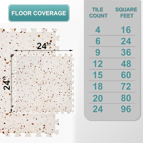 Sorbus Wood Grain Floor Tiles Foam Mat EVA Interlocking Mats Tile 3/8-Inch Thick Flooring Wood Puzzle Exercise Mats w/Borders - Home Playroom Basement, Apartment, Trade Show, Baby, Dance - color: Terrazzo, size: 24 Pack
