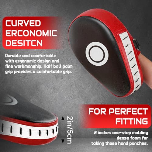 Punching Mitts Kick Pack Set, Boxing Pads Curved Focus Punching Mitts Kickboxing Striking Target Pads for Kids Men Women, Martial Arts Training Equipment for Boxing Taekwondo Karate Muay Thai - style: Punching Mitts