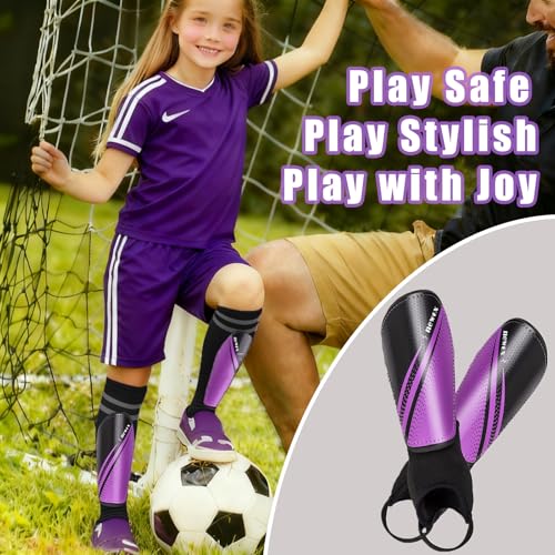newox Soccer Shin Guards Kids Youth - Shin Pads Protection Boys Shin Guards Soccer Youth - Soccer Shin Guards for Kids 3-15 Years Old Girls Boys - color: purple, size: X-Small