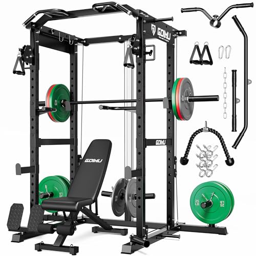 RH01 Power Cage Rack, 2000LBS Squat Rack with with Cable Crossover System&LAT Pull Down System, Multi-Function Workout Cage for Home&Garage Gym - color: Black, size: RH01 Power Cage with 220LB C Weights