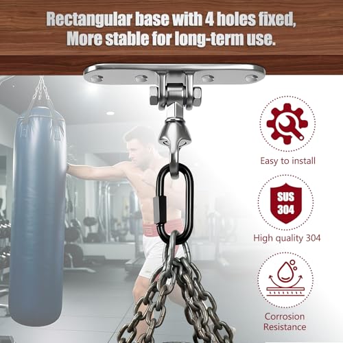 Heavy Bag Hanger,Stainless Wall Ceiling Mount Hook 180°/360° Rotation Wood Beam Holder Body Weight Strength Training Systems, Aerial Yoga Swing & Hammock - size: 4-holes + buckle with 180° + 360° rotation