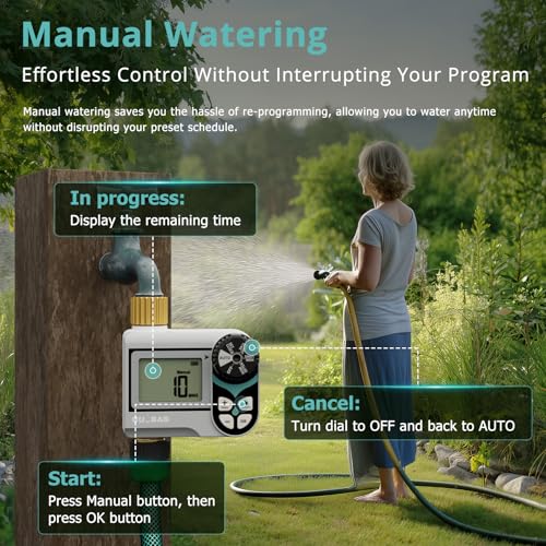 QUOBAS Zero Pressure Water Timer, Sprinkler Timer for Garden Hose Faucet | Brass Programmable Hose Timer, Rain Delay/Manual/Automatic Irrigation System, Low Pressure Watering Compatible Rain Barrel - size: Interval Program 1 Zone
