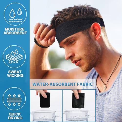 Sukeen Cooling Sports Headbands for Men: Instant Cooling Moisture Wicking Sweatbands Non-Slip Elastic Mens Headband Gym - color: Black, 4 pack