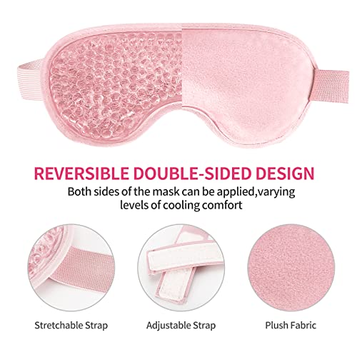 2PCS Gel Eye Mask Reusable Cold Therapy Gel Bead Eye Mask for Puffiness/Dark Circles/Eye Bags/Dry Eyes/Headaches/Migraines/Stress Relief, Cold Compress Mask (Pink) - color: Pink