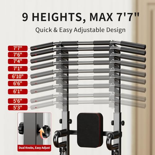 Power Tower Pull Up Bar Station, 450 lbs Capacity, Heavy-Duty 2" Steel Frame, Stable X-Base, Adjustable Dip Station for Home Gym