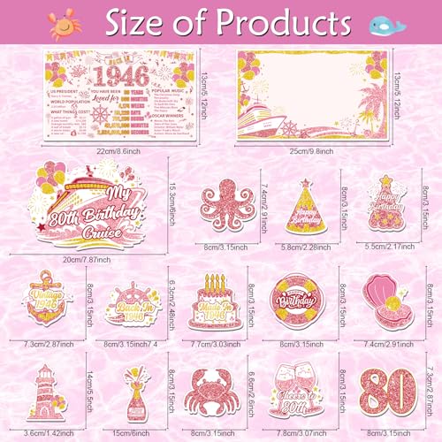 Wxiben Cruise Door Decorations Magnetic - 16 Pcs Rose Gold 80th Birthday Cruise Door Magnets with 3 Pens Back in 1946 Carnival Cruise Ship Door Decoration Stickers Decals for Party Cabin Fridge Decor - style: Rose Gold 80th Birthday