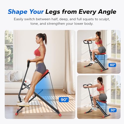Squat Machine, MERACH R07 2 in 1 Squat Rowing Machine, Easy Setup & Foldable Exercise Equipment, Glute Trainer Machine, Glutes & Leg Home Workout Machine - color: Red