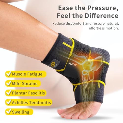 Bracoo 2 Pack Ankle Brace Compression Sleeve for Women & Men, Adjustable Ankle Support Strap for Sprained, Plantar Fasciitis, Pain Relief, Injury Recovery, Running, Workout, GYM, FS60 - size: L/XL