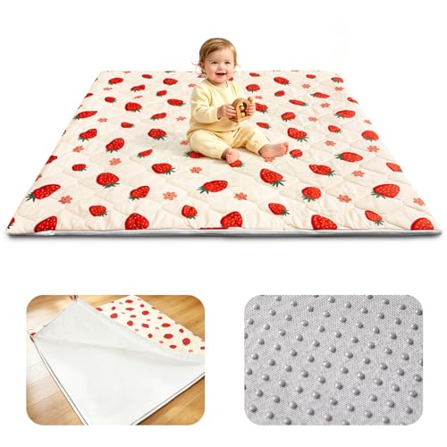 Baby Play Mat, 50x50 Playpen Mat with Machine Washable Cover | Removable, Thicken Cushioning Playmats for Baby, Non-Slip Bottom, Easy to Clean for Infants, Strawberry - color: Strawberry, size: 50" X 50"