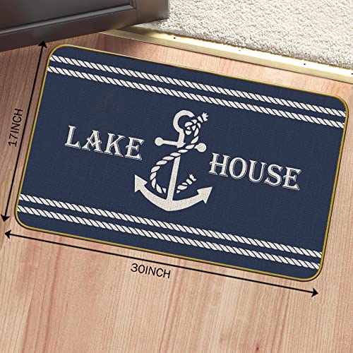 Mingnei Lake House Doormat Door Mat for Home Entrance, Nautical Anchor Floor Mats for House Front Indoor Inside Outdoor Outside Entryway Rug 30 x 17 Welcome Mat