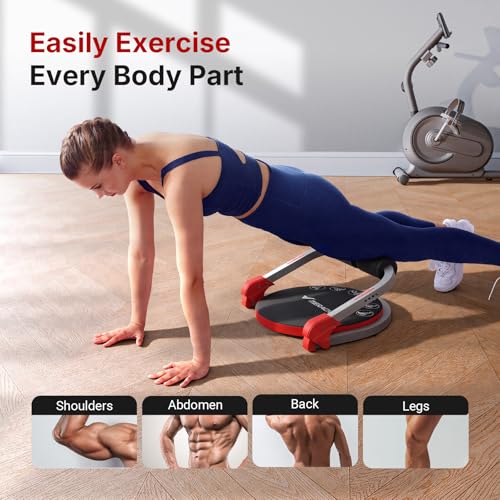 MERACH Ab Machine, Sit Up Exercise Equipment with 3 Adjustable Resistance Levels, Automatic Rebound Ab Crunch Machine for Core Workout, Ab Workout Equipment for Stomach - style: Round(Red)