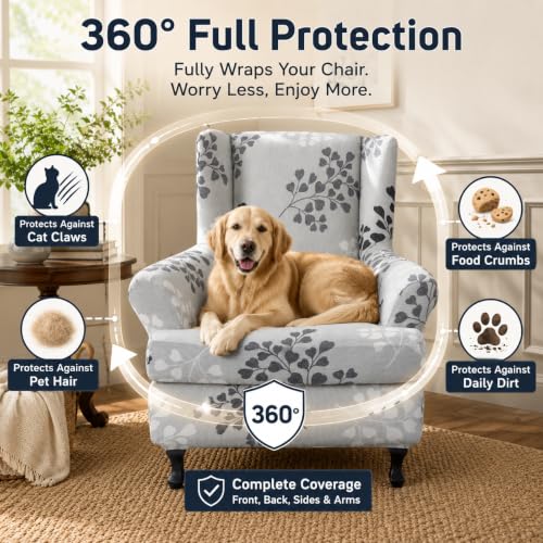 NILUOH Wingback Chair Slipcover 2 Pieces, Stretch Spandex Wingback Chair Covers Washable Slipcover for Wingback Armchairs Non-Slip Furniture Protector with Elastic Bottom for Living Room - color: 11