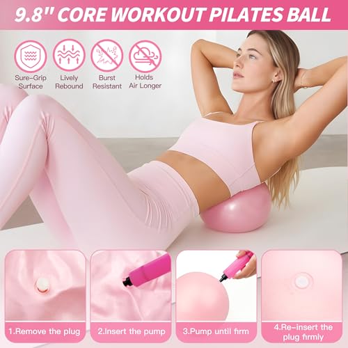 NANATI Pilates Kit, Home Pilates Workout Kit for Women, Pilates Equipment with 14.5" Pilates Ring and Ball, Resistance Bands, Ankle Weights, Sliders & Grip Socks for Home Workouts - color: Pink