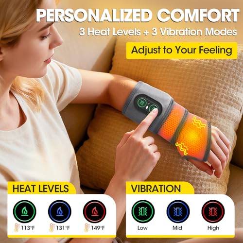 Cordless Wrist Heating Pad Wrap for Arthritis and Carpal Tunnel, Rechargeable Heated Wrap Pad Wrist Massager for Hand Pain Relief, Red Light Heated Therapy Brace for Wrist to Woman Man and Elder, Gray - color: Gray