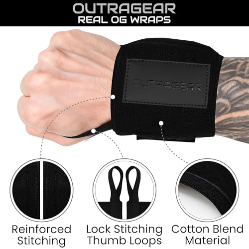18" OG-Grade Wrist Wraps for Weightlifting – Heavy Duty Wrist Support with Thumb Loop & Lockdown Strap – Wrist Straps for Powerlifting, Bench Press & Gym Training - style: Stealth Black