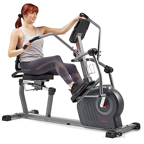 Sunny Health & Fitness Smart Recumbent Bike, Full-Body Home Training with Arm/Leg Exercisers, Indoor Cycling Workout Machine Plus Adjustable Seat & Bulit-in Pulse Sensors, Free SunnyFit App Connection - style: Magnetic