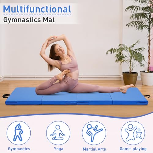 Gymnastics Mat, 3'x6'/4'x6' Thick Folding Kids' Gymnastic Tumbling Mat with Carrying Handles for Home Gym Exercise & Play - color: 3x6FT-Blue