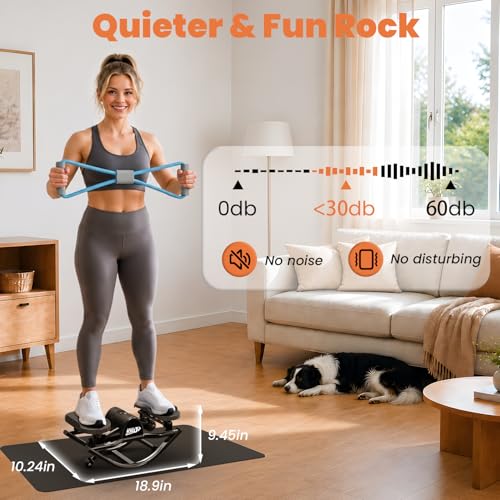 YYJO Rock Stepper with Mat and Resistance Bands | Side to Side Rocking Fitness, Low-Impact Quiet Balance Board, Cardio Exercise Equipment, Home Office or Recovery