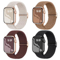 4 Pack Braided Stretchy Bands Compatible with Apple Watch 40mm 41mm 38mm 42mm 44mm 45mm 46mm 49mm Women Men, Breathable Nylon Elastic Daily Use Straps for iWatch Series 11/10 9 8 7 6 5 4 3 SE/Ultra 2 - color: Black/Starlight/DarkWine/Brown, size: 38mm/40m
