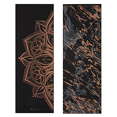 Gaiam Yoga Mat - Premium Print Reversible Extra Thick Non Slip Exercise & Fitness Mat for All Types of Yoga, Pilates & Floor Workouts - color: Marbled Bronze Medallion