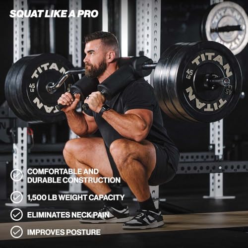 Titan Fitness Rackable Safety Squat Bar, Cambered Safety Squat Barbell with 5" Drop, Olympic Weight Sleeves Rated 1,500 LB, HeftyGrip Shoulder/Arm Pads, 35mm Easy-Grip Handles